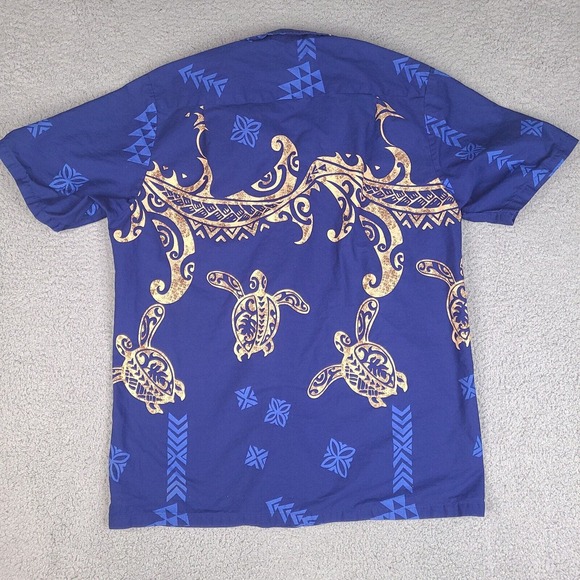 Vintage RJC Hawaiian Shirt Mens Large Blue‎ Tribal Turtle Button Down USA Made - Picture 2 of 15